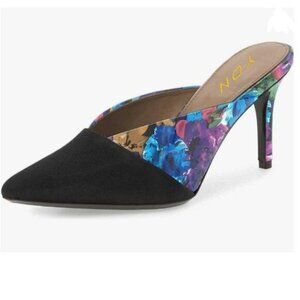 YDN Purple Floral Pointed Toe High Heel Clogs Mules Slip on Sandal Dress Shoes